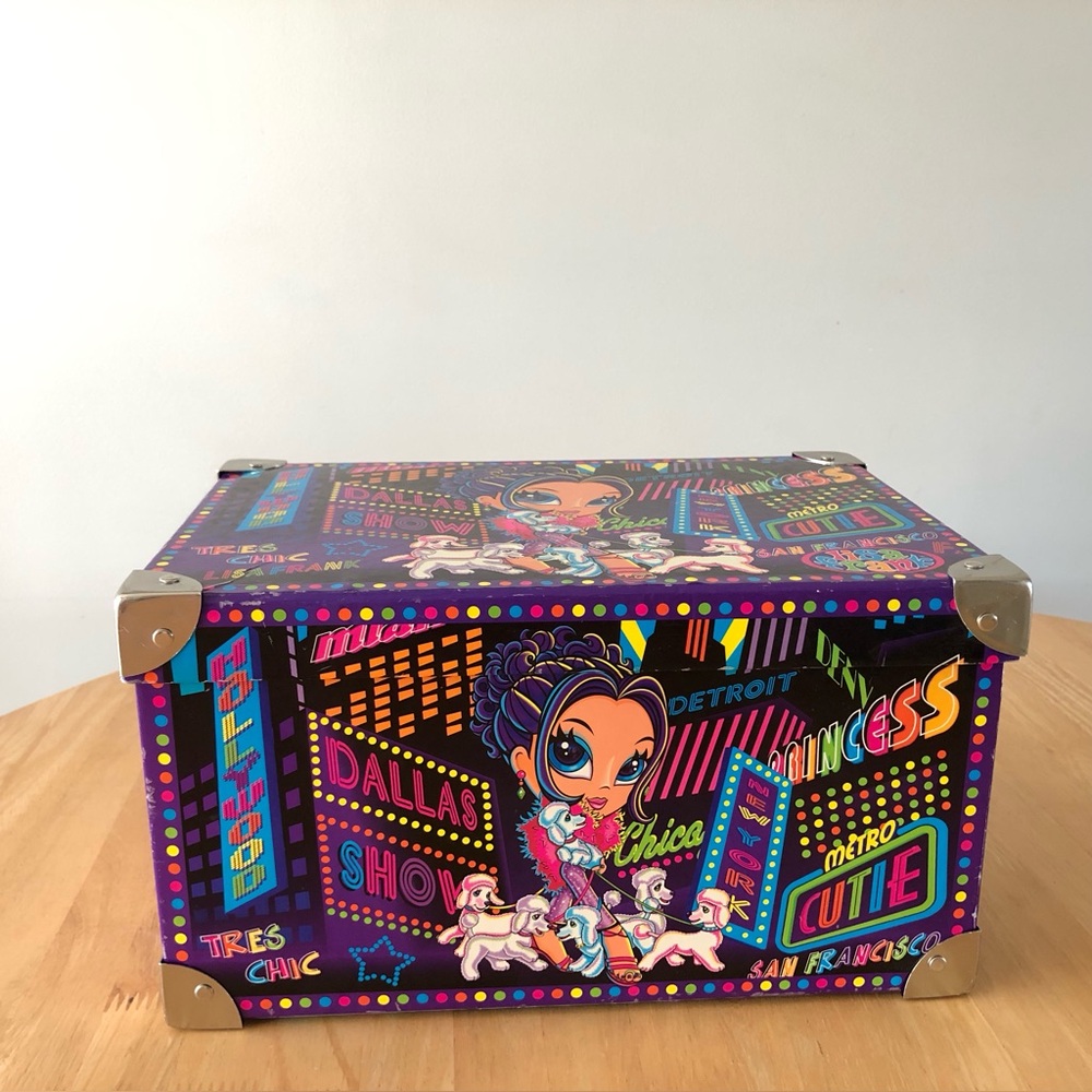 Vintage Lisa Frank Glamour Girl Chica & Poodles Cityscape Neon Storage Box Trunk